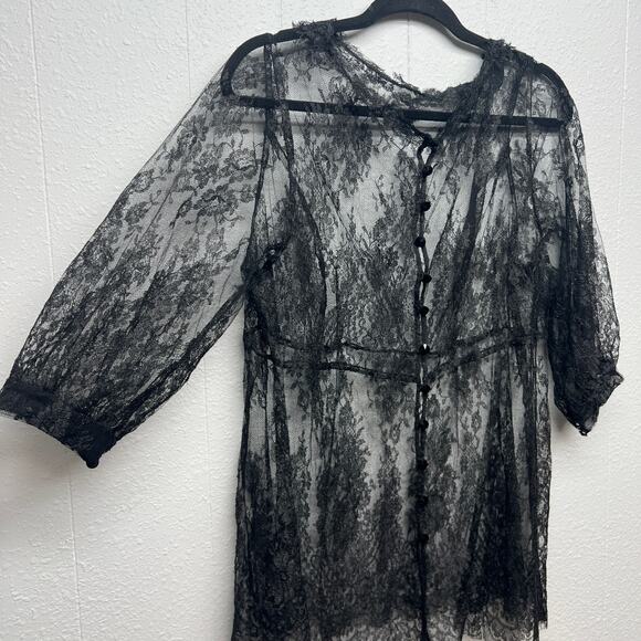 Women's Gothcore Whimsygoth Mystical Emo Babydoll Relaxed Black Lace Top Medium - Picture 4 of 10